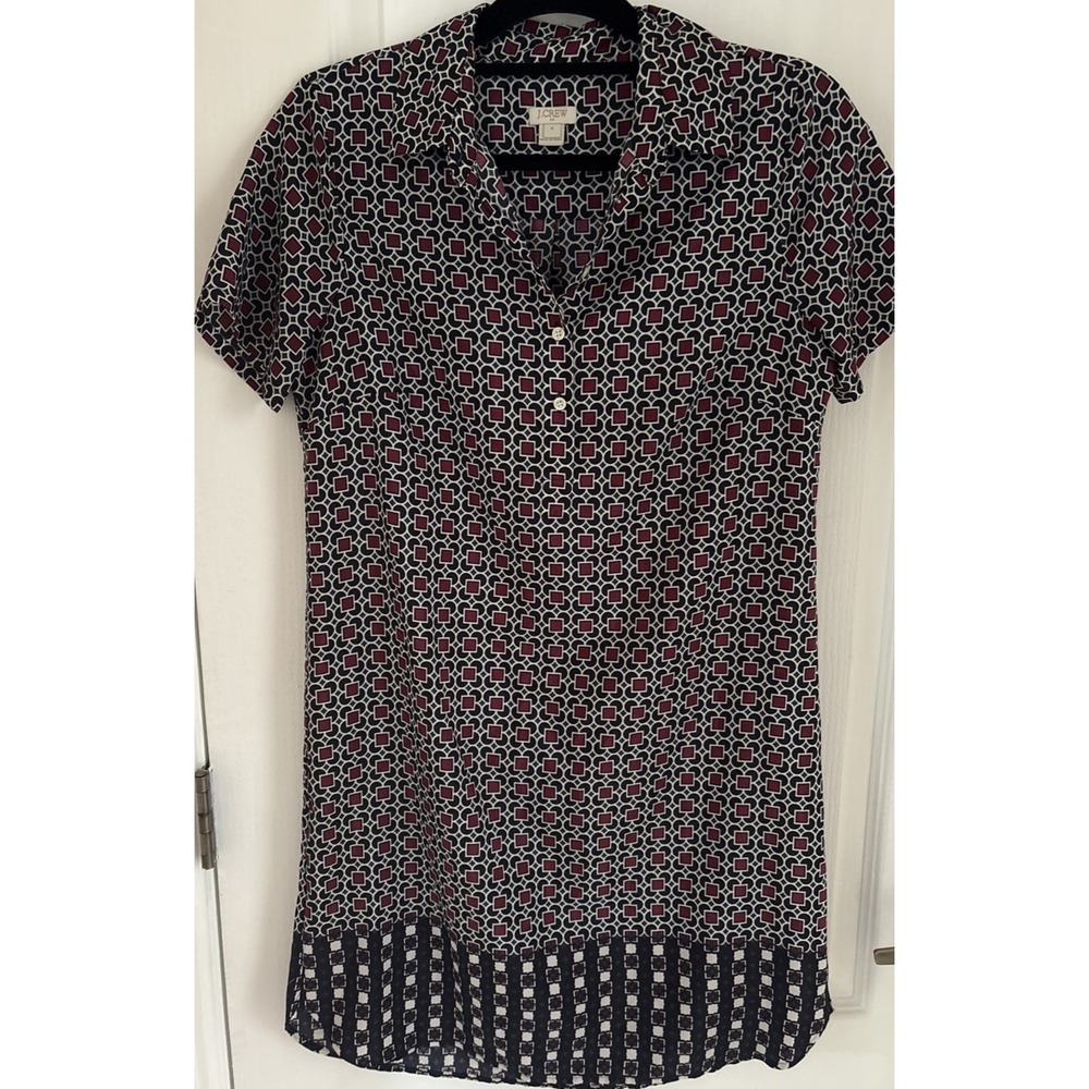 J.Crew Womens Short-Sleeve Button-Down Shirt Dress Geometric Print Career Sz 4